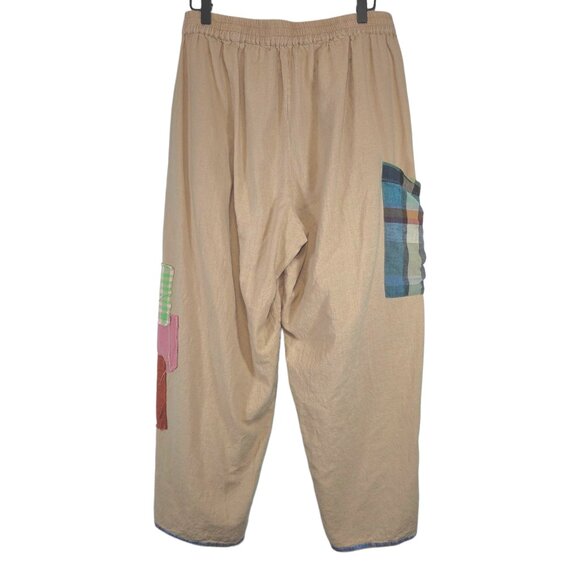 Rujuta Sheth Collage High-Rise Pants Sand Tan Patchwork Boho Lagenlook Kitsch L - Picture 5 of 11